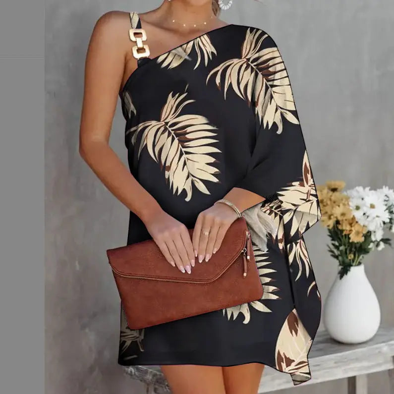 Retro Off Shoulder Sleeve Print Sexy Dress GlossiChic Collection