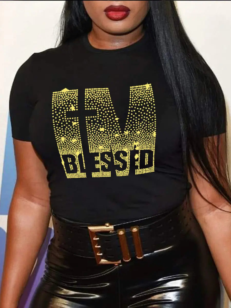 IM BLESSED Casual Round Neck Short-Sleeved T-Shirt GlossiChic Collection