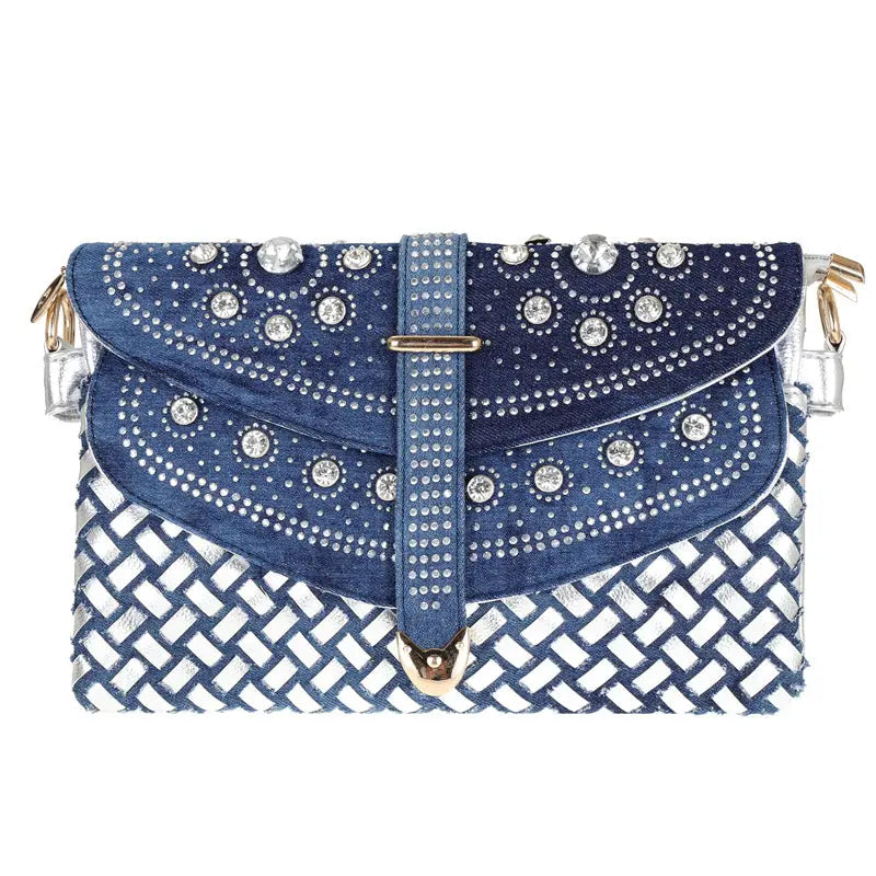 Diamond Rhinestone Denim Crossbody Handbag - GlossiChic Collection