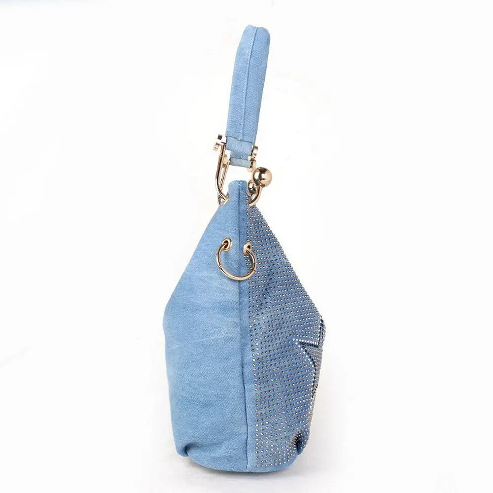 Star Design Denim Canvas Bucket Handbag GlossiChic Collection