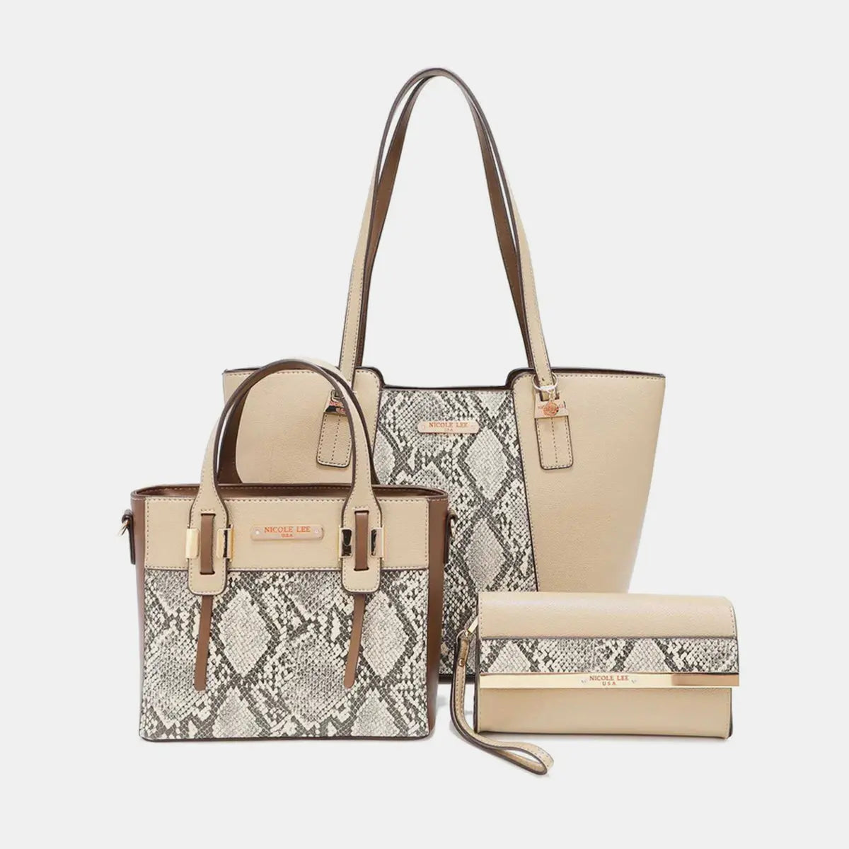 3-Piece Snake Print Handbag Set - GlossiChic Collection