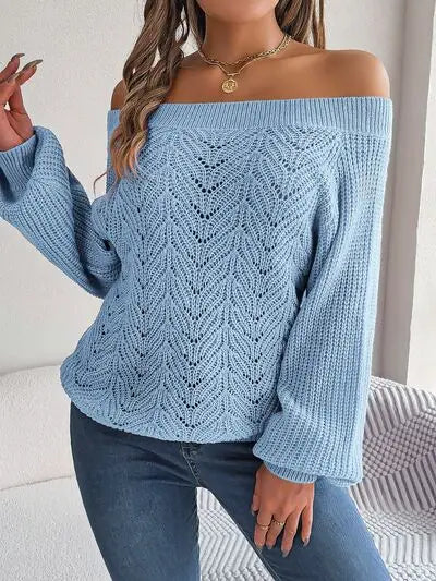 Off-Shoulder Long Sleeve Sweater GlossiChic Collection