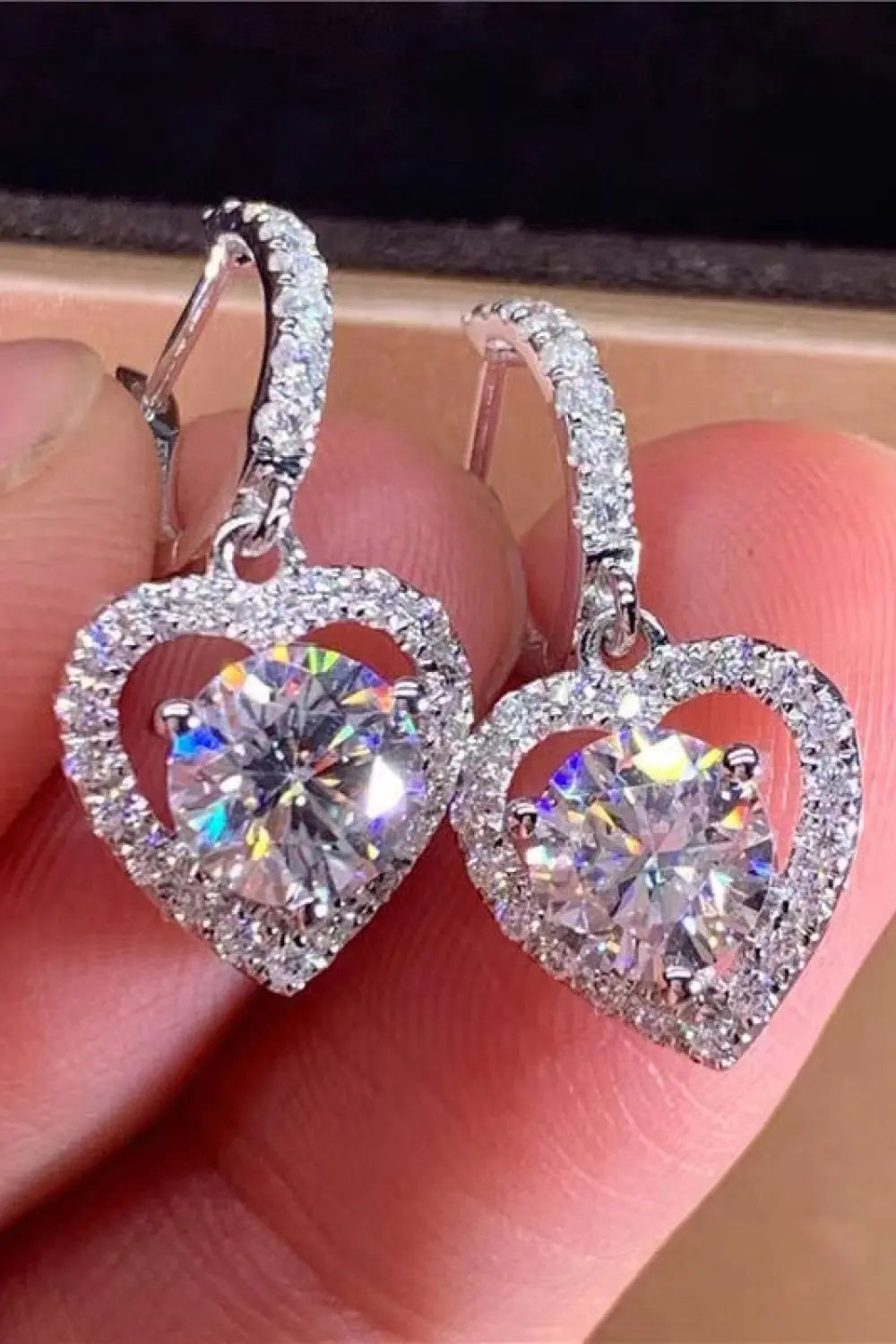 2 Carat Moissanite Platinum-Plated Heart Drop Earrings - GlossiChic Collection