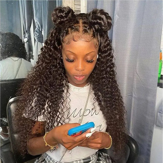 Brazilian human hair deep curly 13x4 lace front wig natural color pre-plucked hairline - GlossiChic Collection