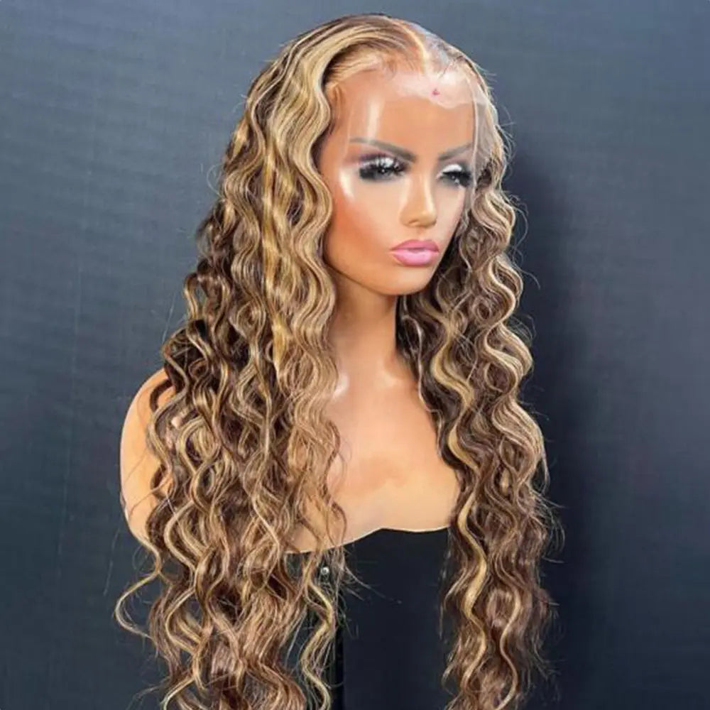 Brazilian Virgin Transparent HD Highlight Water Wave Human Lace Front Wig - GlossiChic Collection