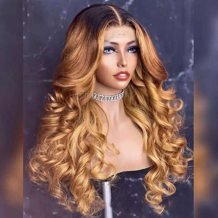 Brazilian Remy ombre honey blonde 13*4 pre-plucked human hair with baby hair lace front wig - GlossiChic Collection