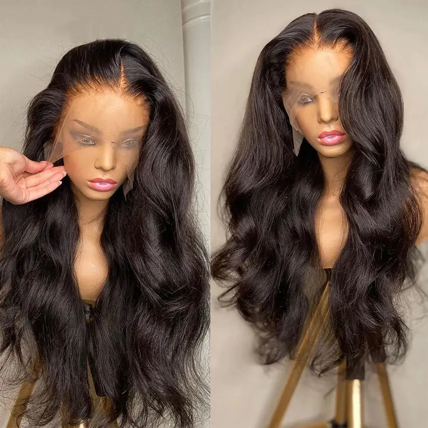 Brazilian wavy pre-plucked ombre blonde highlights color 13x4 deep part lace front human hair wig - GlossiChic Collection 10 Inches / natural color GlossiChic Collection