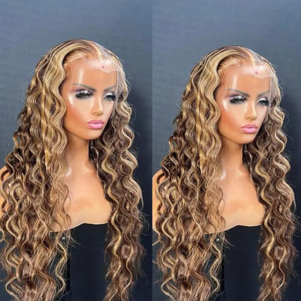 Brazilian Virgin Transparent HD Highlight Water Wave Human Lace Front Wig - GlossiChic Collection