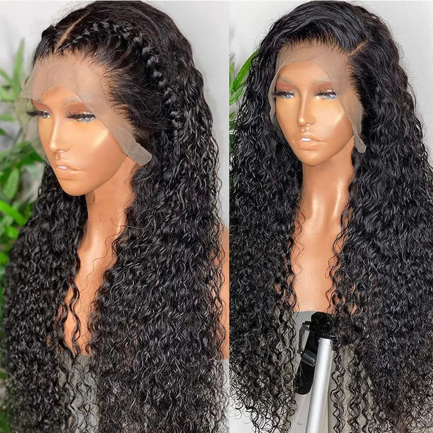 Brazilian human hair deep curly 13x4 lace front wig natural color pre-plucked hairline - GlossiChic Collection