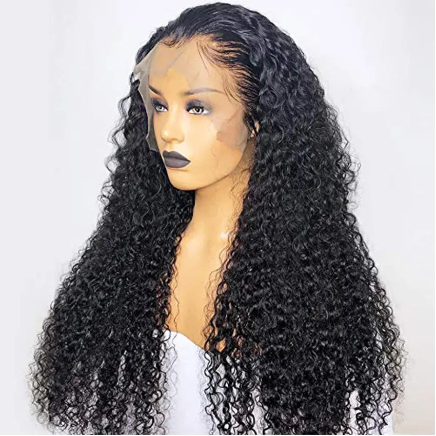 Brazilian human hair deep curly 13x4 lace front wig natural color pre-plucked hairline - GlossiChic Collection