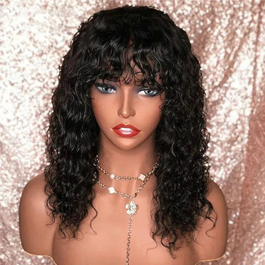 Brazilian remy fringe short curly bob lace front human hair wig pre-plucked with bangs - GlossiChic Collection