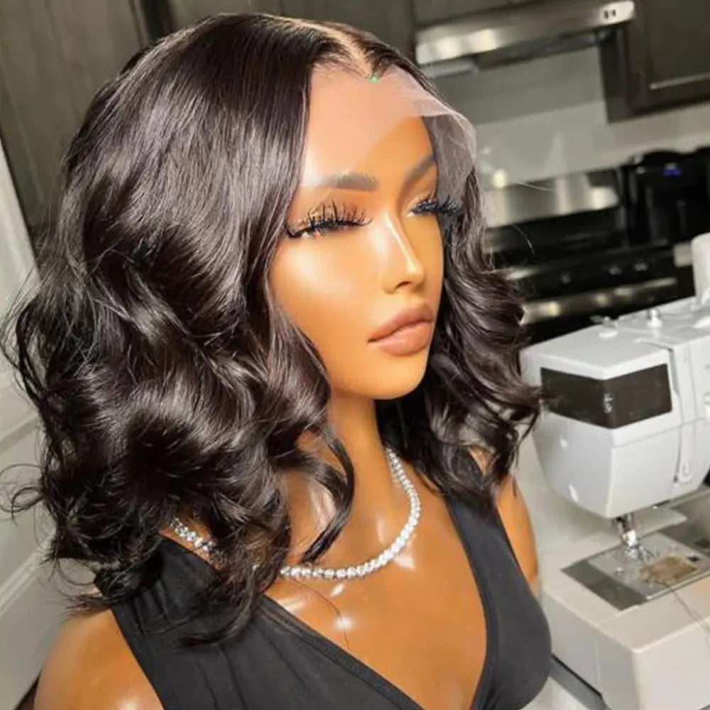 Short Wavy Bob Human Hair Wigs Pre Plucked Cuticle Aligned Virgin Transparent HD Lace Frontal Wig - GlossiChic Collection 8 Inches / 13x4 transparent lace front wig GlossiChic Collection Lace Wigs