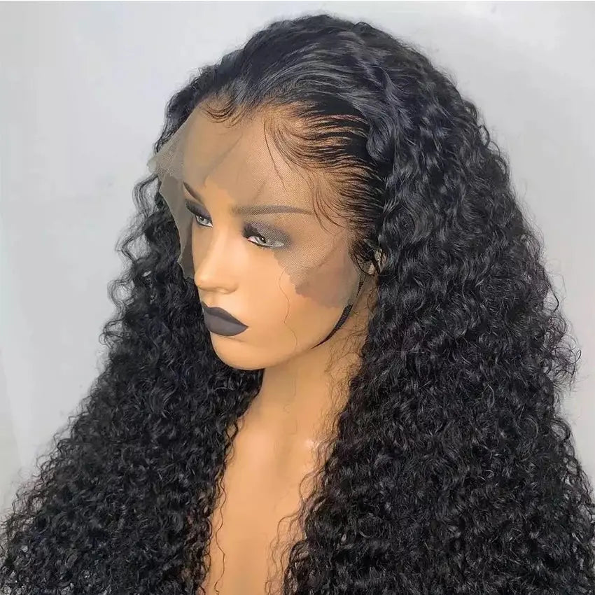 Brazilian human hair deep curly 13x4 lace front wig natural color pre-plucked hairline - GlossiChic Collection