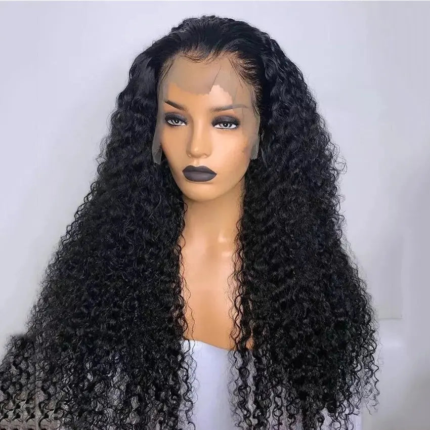 Brazilian human hair deep curly 13x4 lace front wig natural color pre-plucked hairline - GlossiChic Collection