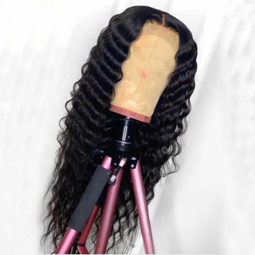 Brazilian remy virgin glueless pre-plucked hairline deep wave human hair lace front wig with baby hair - GlossiChic Collection