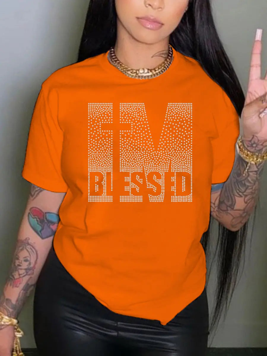 IM BLESSED Casual Round Neck Short-Sleeved T-Shirt GlossiChic Collection