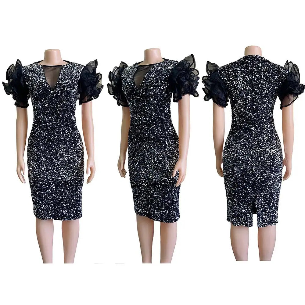 Midnight Velvet Sequins Dress GlossiChic Collection