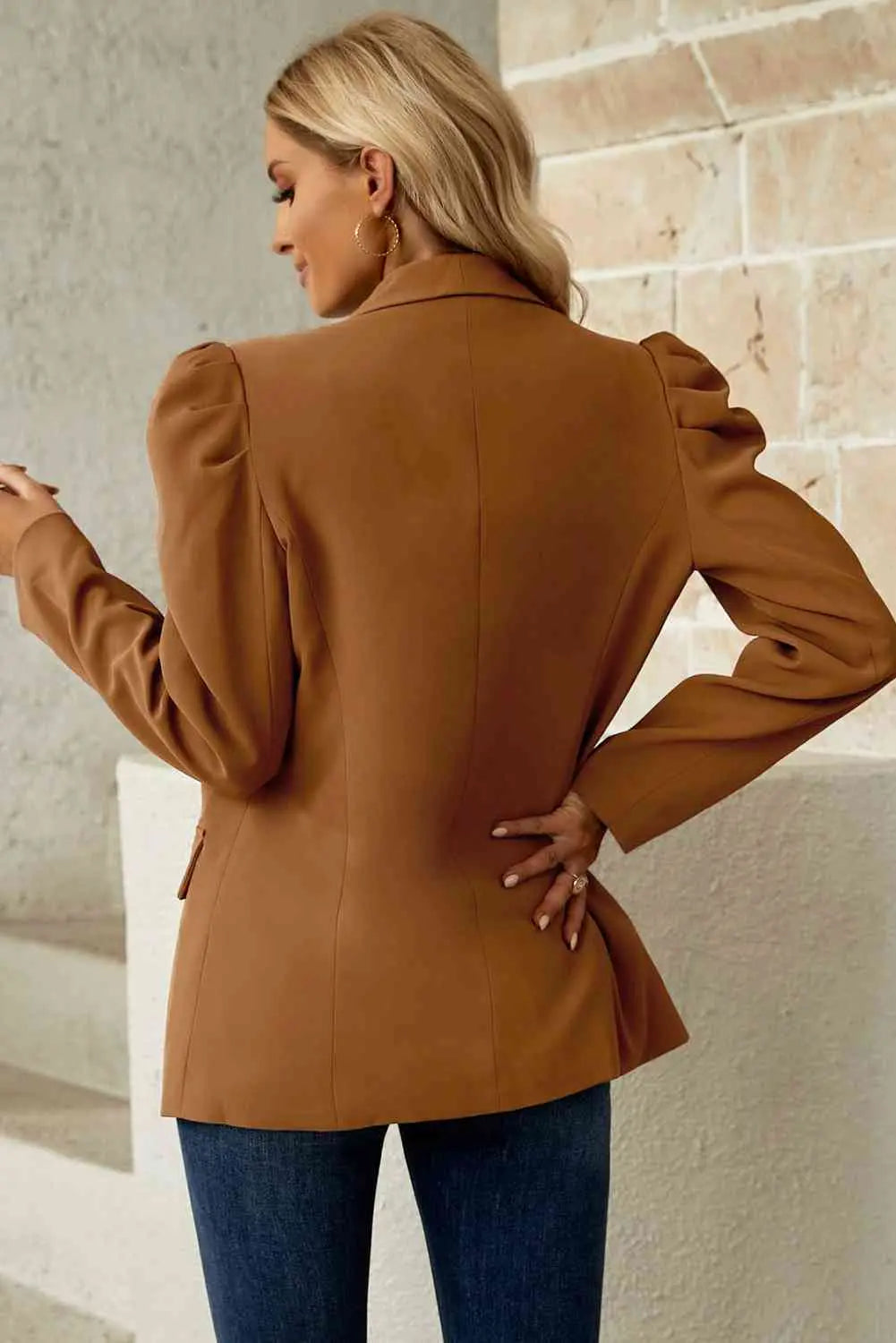 Puff Sleeve Shawl Collar Blazer - GlossiChic Collection Brown / S GlossiChic Collection apparel