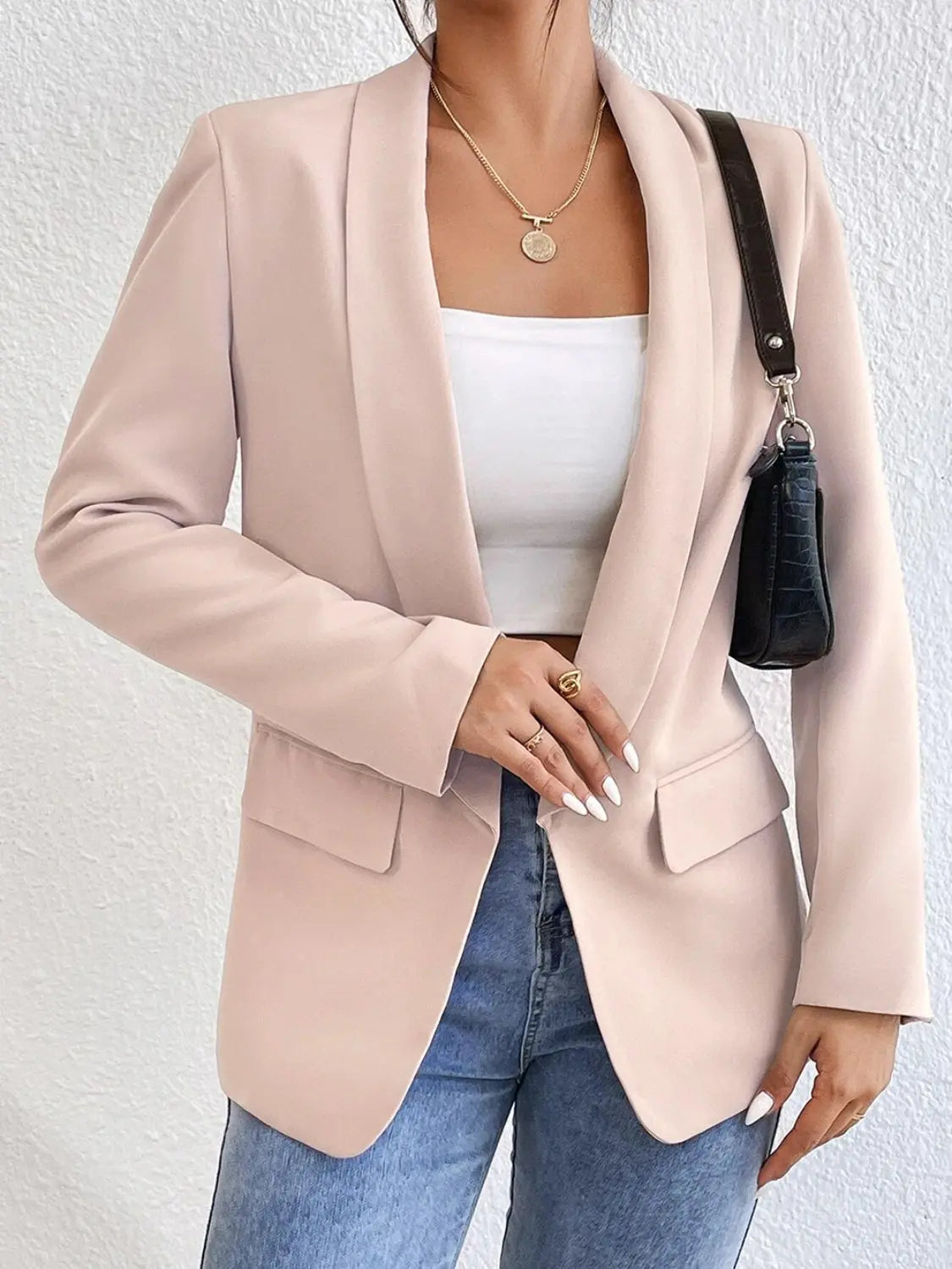 Shawl Collar Long Sleeve Blazer - GlossiChic Collection Hot Pink / S GlossiChic Collection Blazer & Cardigan