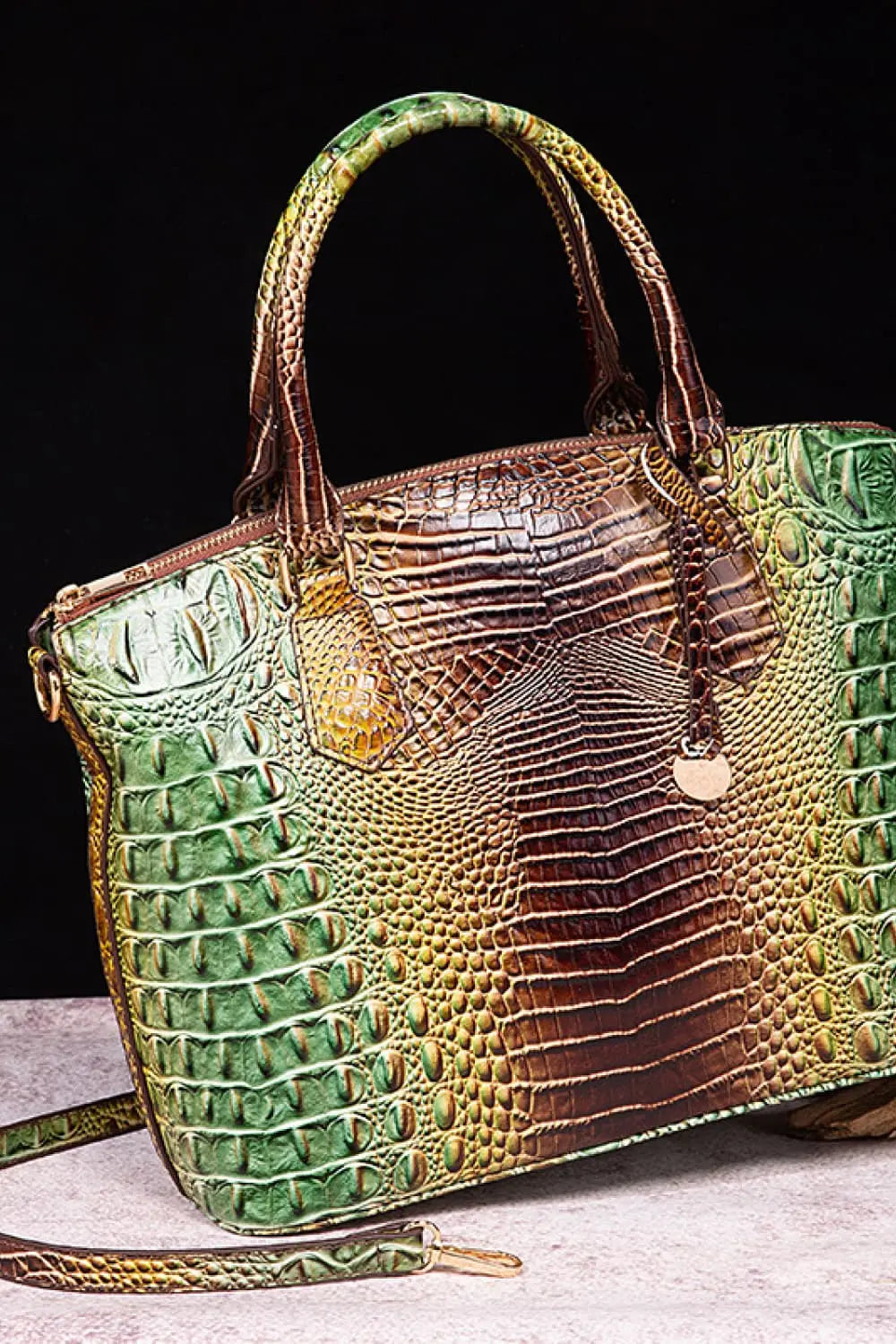 Gradient PU Leather Handbag - GlossiChic Collection Green/Brown / One Size GlossiChic Collection handbags