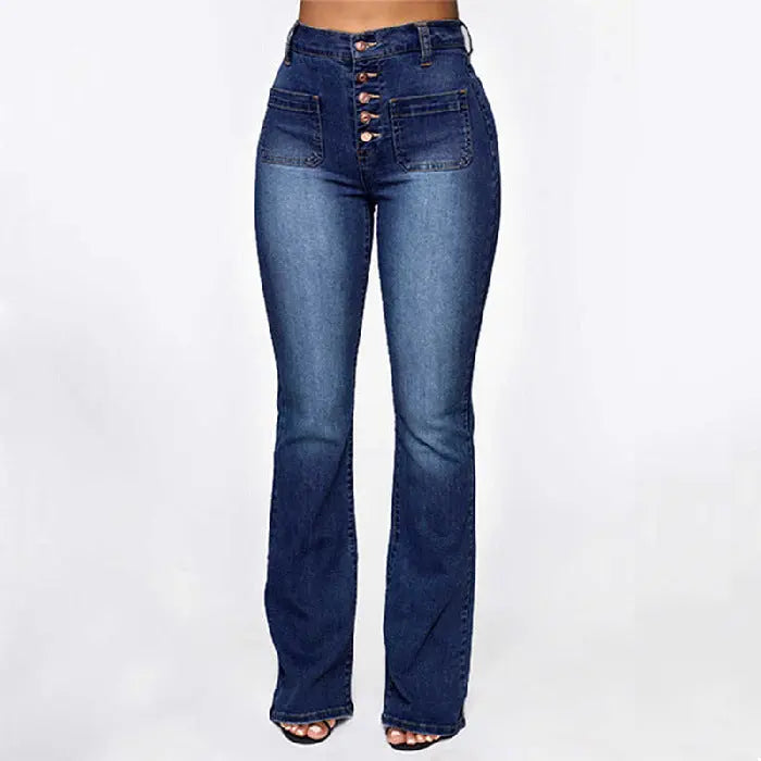 Plus Size Patch Pocket Washed High Waist Denim Jeans GlossiChic Collection