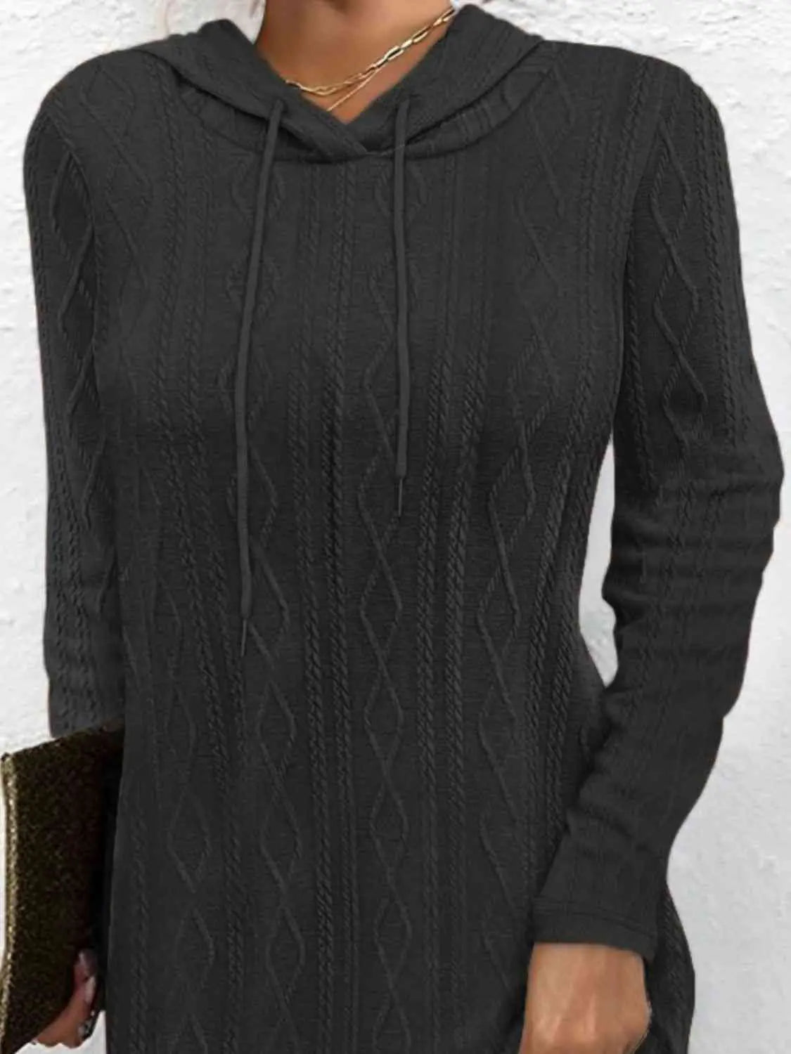 Drawstring Hooded Sweater Dress - GlossiChic Collection Dusty Pink / S GlossiChic Collection apparel