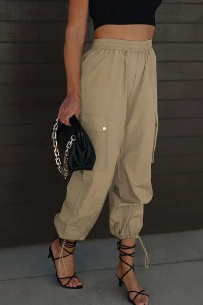 Drawstring Elastic Waist Pants with Pockets - GlossiChic Collection Charcoal / S GlossiChic Collection apparel