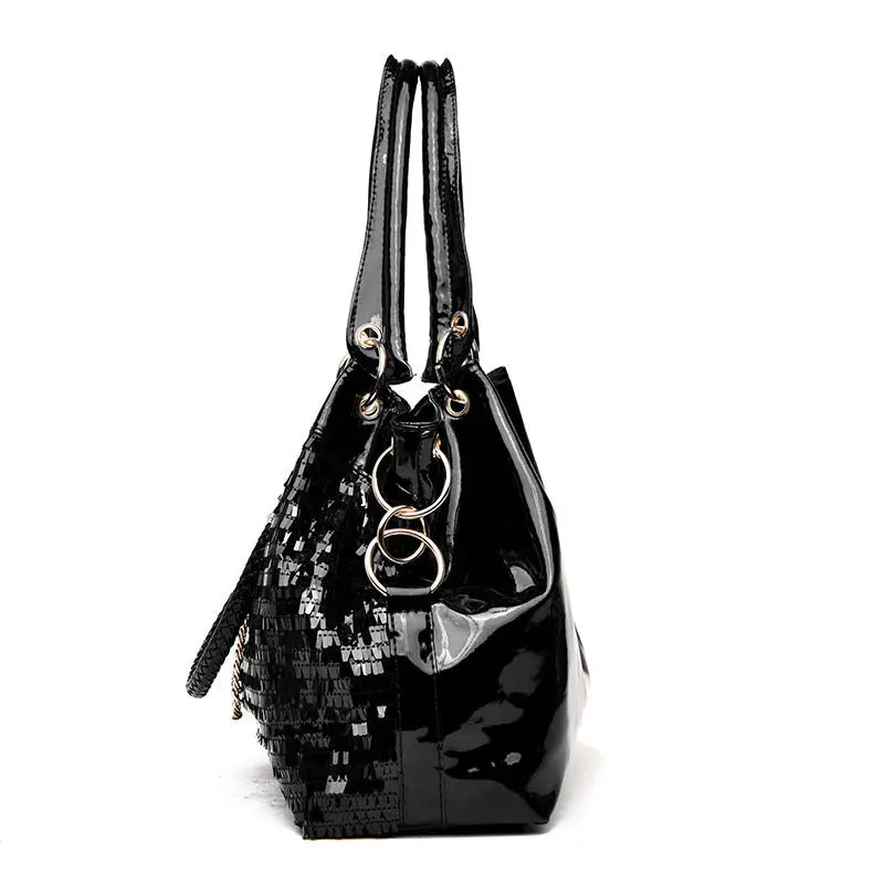 Large Capacity Solid Color Sequin Shoulder Bag GlossiChic Collection