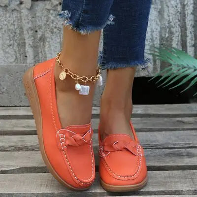 Weave Wedge Heeled Loafers - GlossiChic Collection Red Orange / 35 GlossiChic Collection Shoes & Accessories