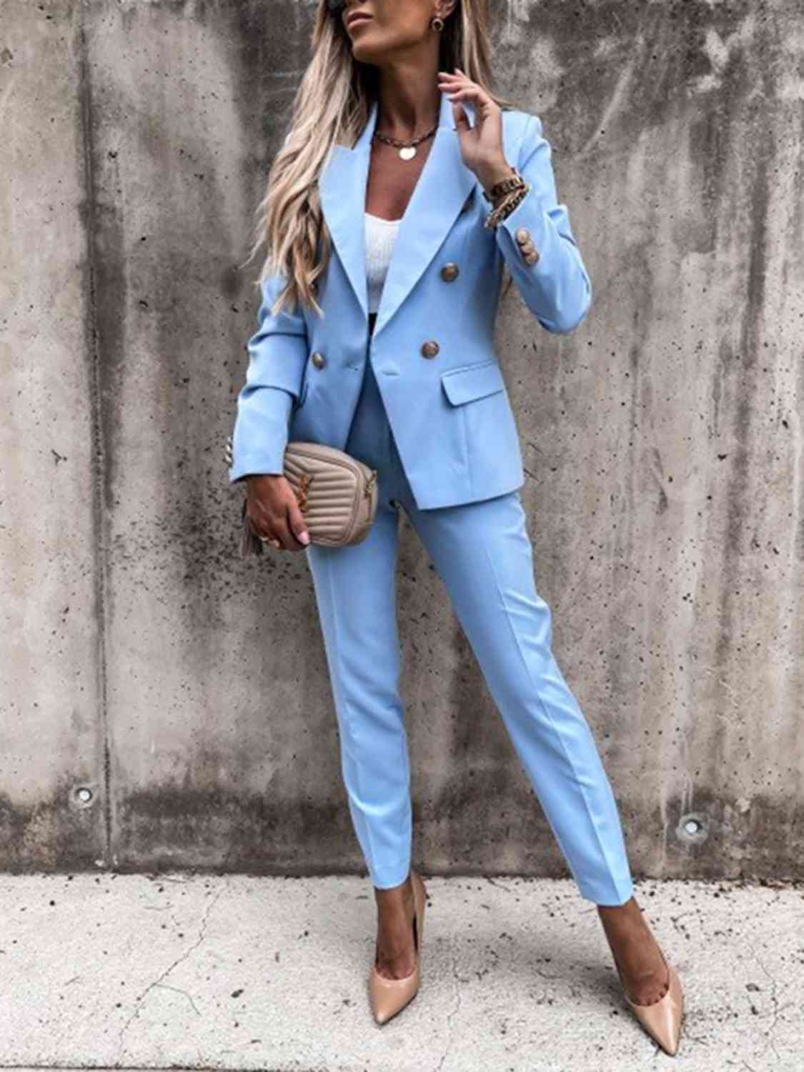 Lapel Collar Long Sleeve Blazer and Pants Set GlossiChic Collection