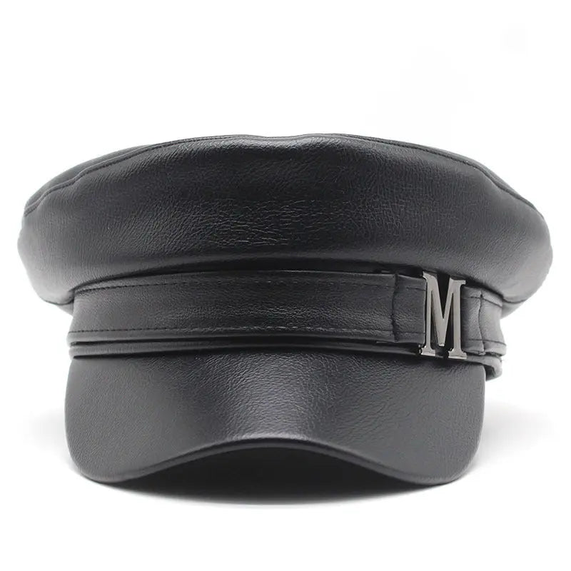 Fashion Simple PU Leather Solid Color Beret - GlossiChic Collection Black / Adjustable GlossiChic Collection Belts & Hats