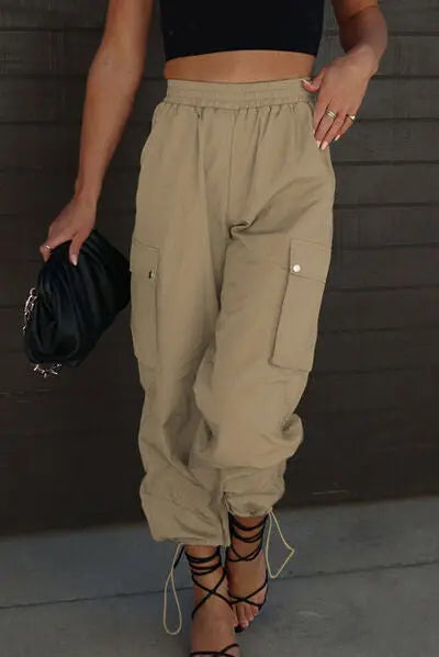 Drawstring Elastic Waist Pants with Pockets - GlossiChic Collection Charcoal / S GlossiChic Collection apparel