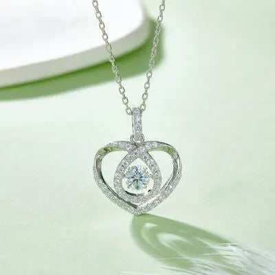 Moissanite 925 Sterling Silver Heart Shape Necklace GlossiChic Collection