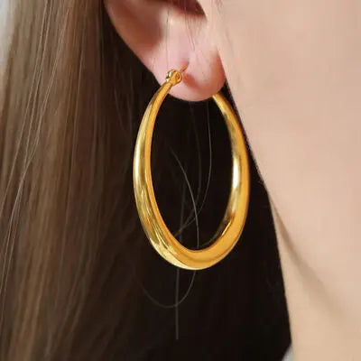 18K Gold-Plated Titanium Steel Hoop Earrings - GlossiChic Collection