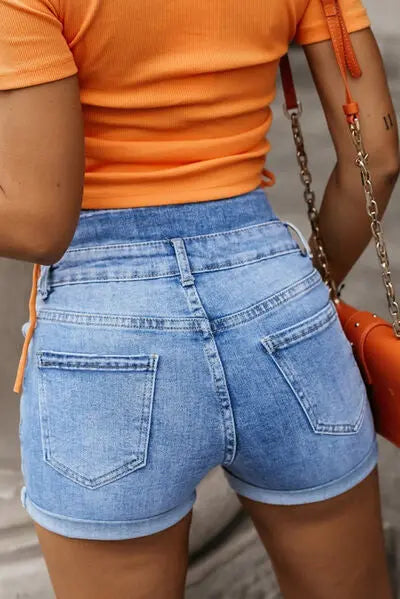 Button-Fly Denim Shorts with Pockets - GlossiChic Collection