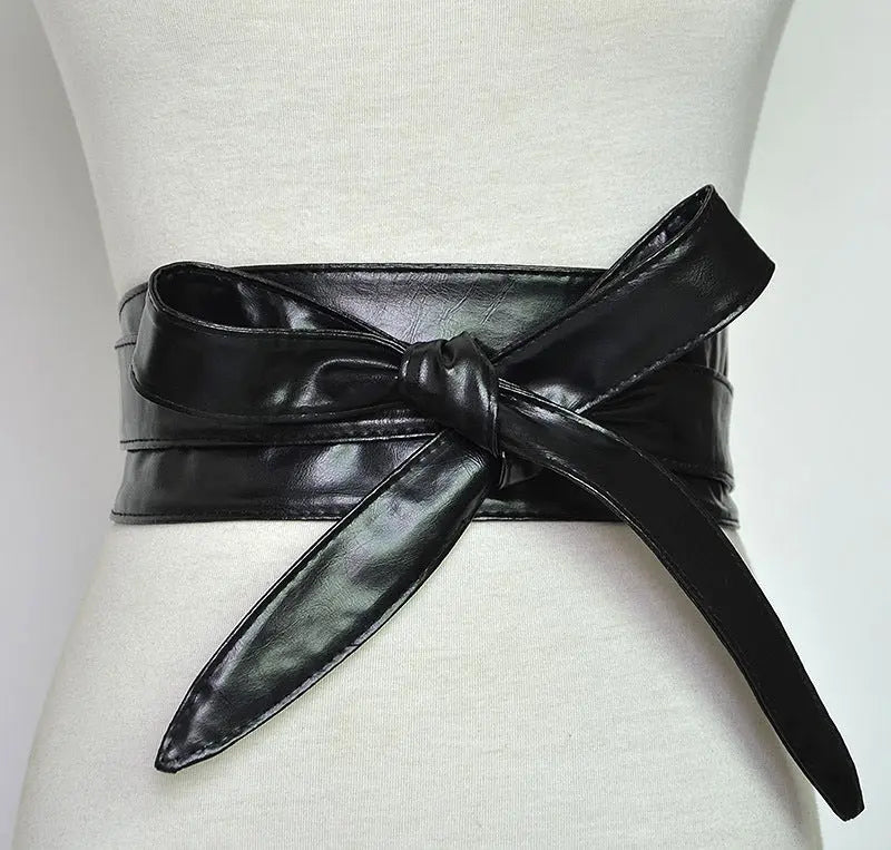 PU Leather Bow Wide Shirt Belt - GlossiChic Collection