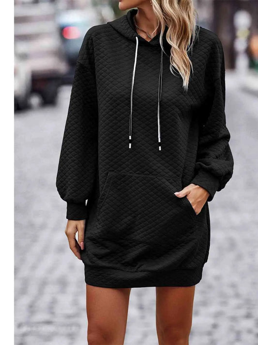 Textured Drawstring Tunic Hoodie GlossiChic Collection