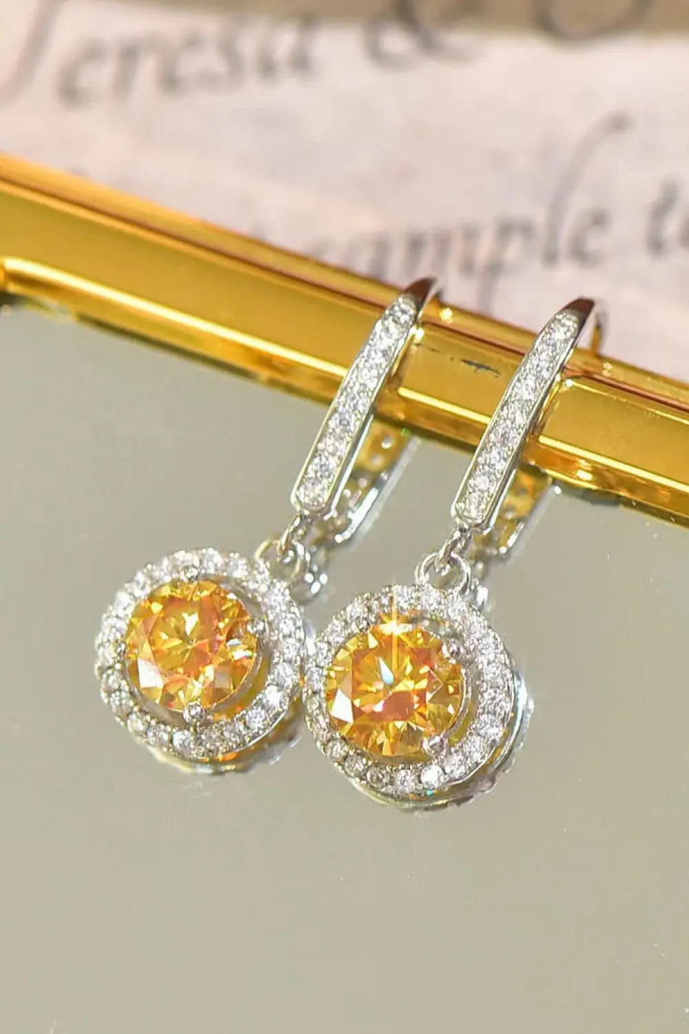 Platinum-Plated 2 Carat Moissanite Drop Earrings - GlossiChic Collection Yellow/White / One Size GlossiChic Collection jewelry