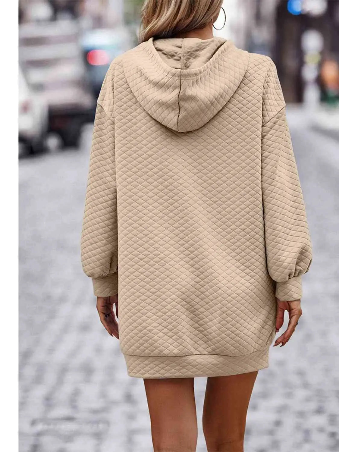 Textured Drawstring Tunic Hoodie GlossiChic Collection