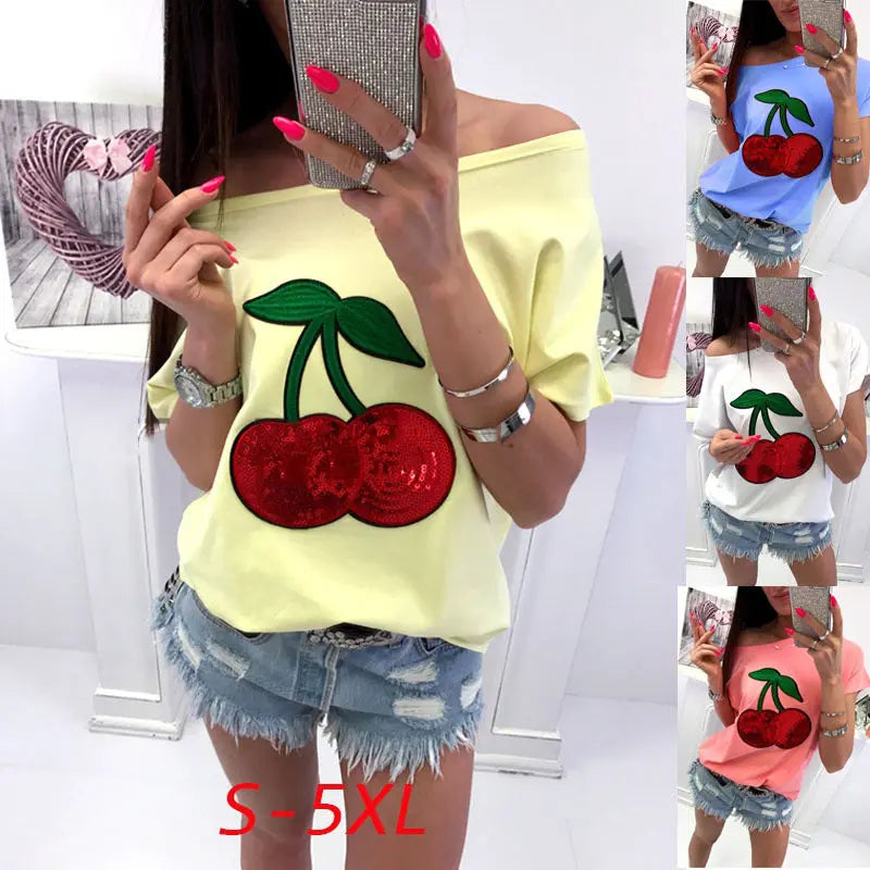 Sequin Cherry Patch T-shirt GlossiChic Collection