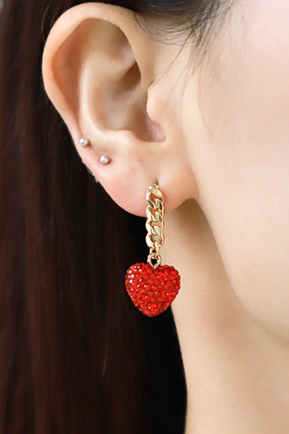 Rhinestone Heart Chain Drop Earrings GlossiChic Collection