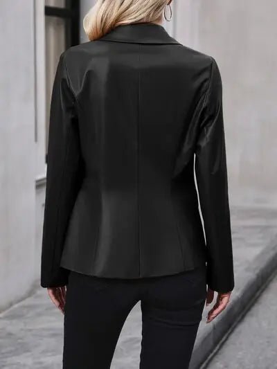Button Up Collared Neck Blazer - GlossiChic Collectionapparel