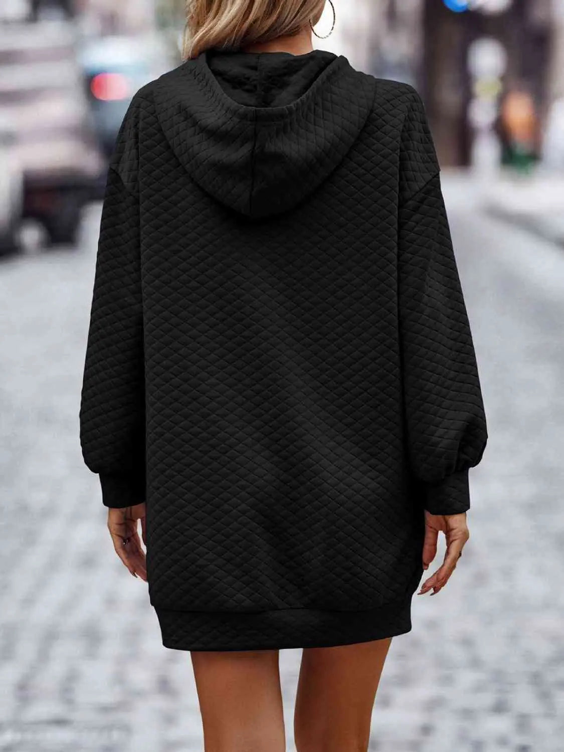 Textured Drawstring Tunic Hoodie GlossiChic Collection