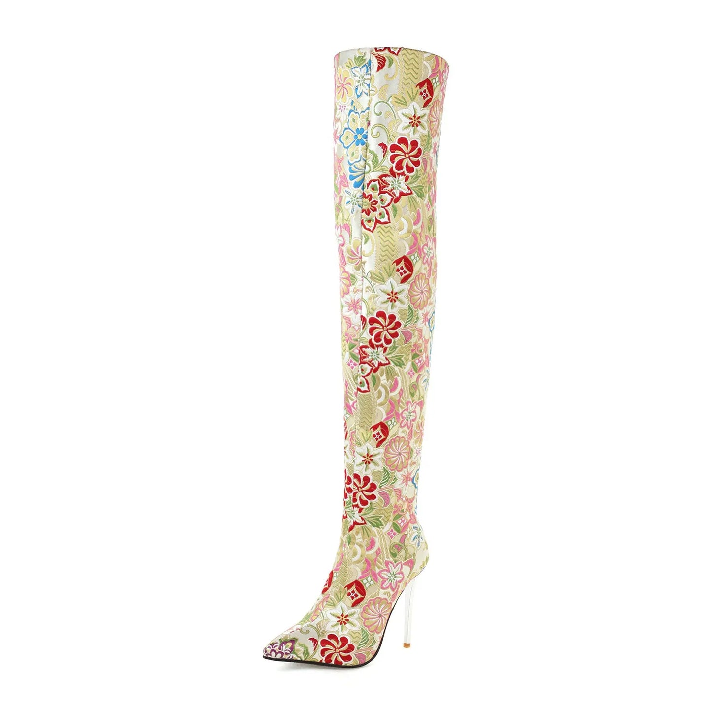 Pointed-toe Embroidered Stiletto Back Zip Over-the-knee Boots GlossiChic Collection