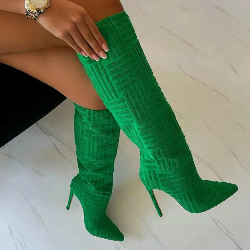 Heels Green Rose Red High Tube  Boots GlossiChic Collection