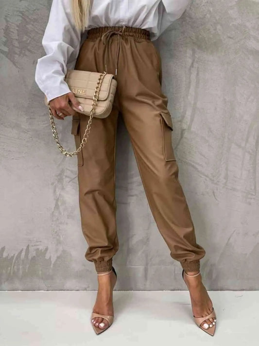 Tied High Waist Pants with Pockets GlossiChic Collection