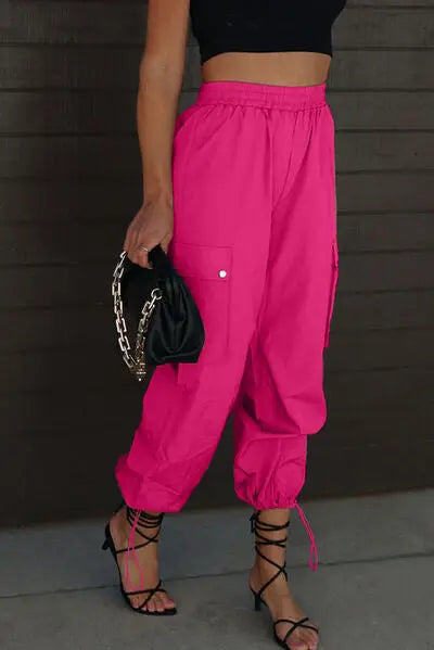 Drawstring Elastic Waist Pants with Pockets - GlossiChic Collection Charcoal / S GlossiChic Collection apparel