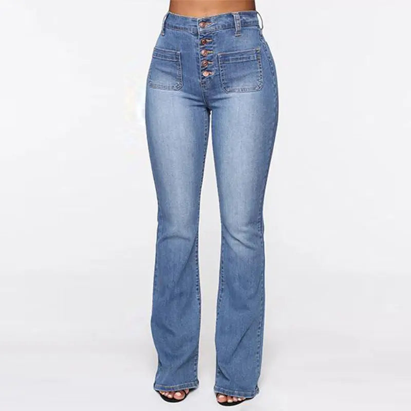 Plus Size Patch Pocket Washed High Waist Denim Jeans GlossiChic Collection