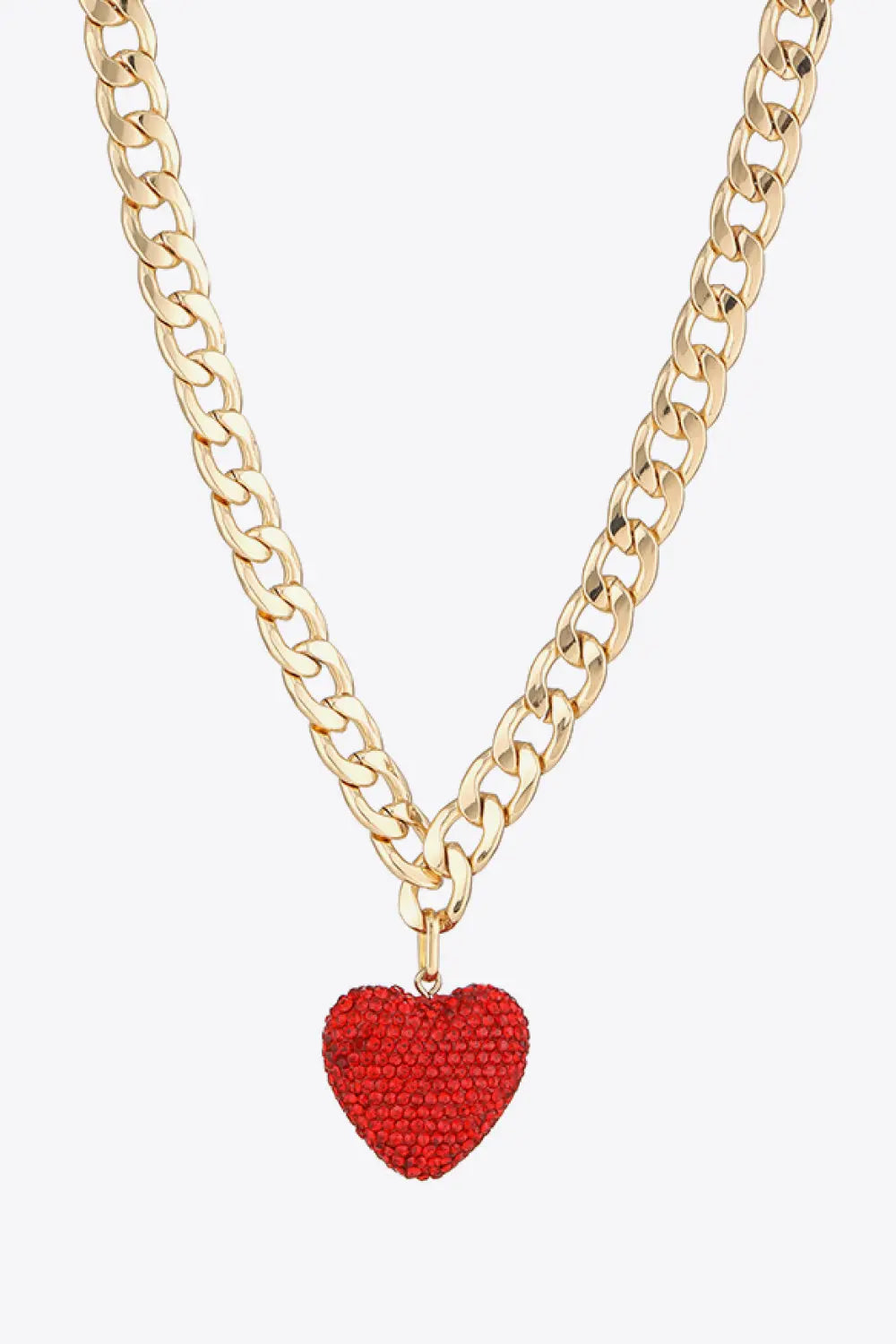 Rhinestone Heart Pendant Curb Chain Necklace GlossiChic Collection