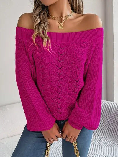 Off-Shoulder Long Sleeve Sweater GlossiChic Collection